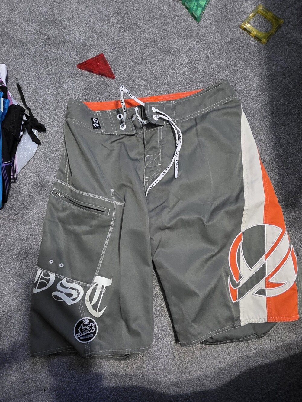 LOST Olive Green and Orange Men’s Swim Board Shorts